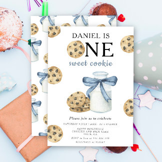 One Sweet Cookie and Milk First Birthday  Invitation