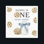 One Sweet Cookie and Milk First Birthday   Napkins<br><div class="desc">A Little Sweet Cookie. Watercolor kids birthday party. Watercolor cookies with chocolate and bottle milk with blue bow.</div>