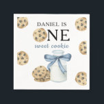 One Sweet Cookie and Milk First Birthday   Napkins<br><div class="desc">A Little Sweet Cookie. Watercolor kids birthday party. Watercolor cookies with chocolate and bottle milk with blue bow.</div>