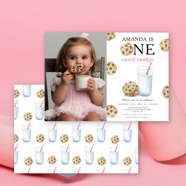 One Sweet Cookie and Milk Girl First Birthday  Invitation (Creator Uploaded)