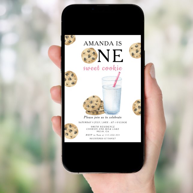 One Sweet Cookie and Milk Girl First Birthday  Invitation (Front Digital)