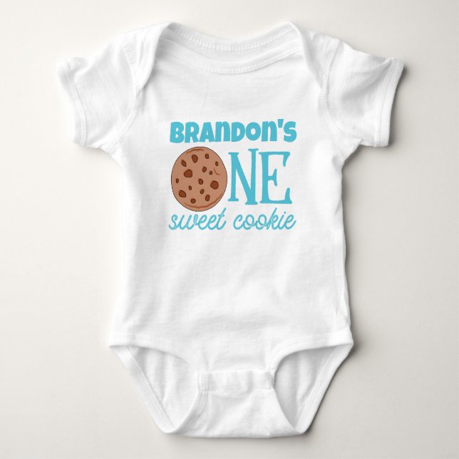 One Sweet Cookie Blue First Birthday Baby Bodysuit (Front)
