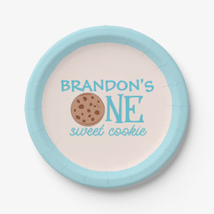 One Sweet Cookie Blue First Birthday Paper Plates
