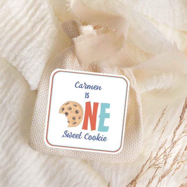One Sweet Cookie Colorful First Birthday Square Sticker (Creator Uploaded)