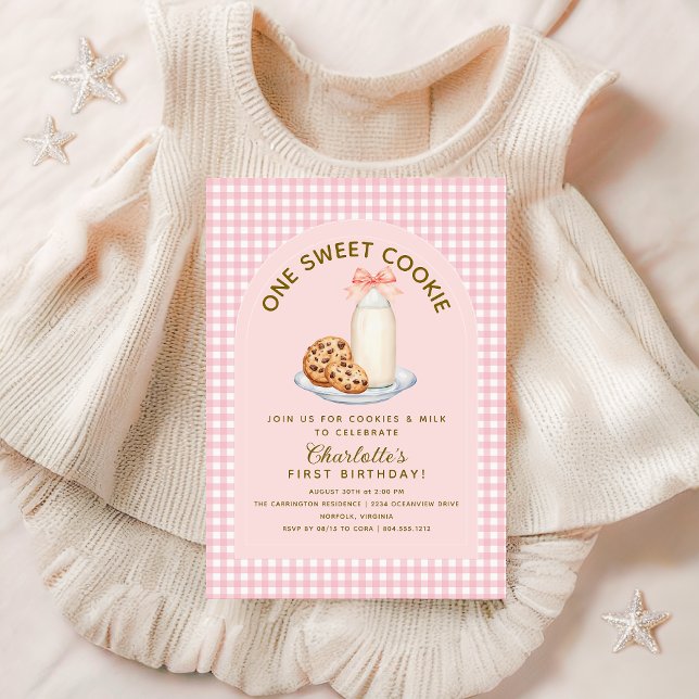 One Sweet Cookie Girl First Birthday Invitation  (One Sweet Cookie Girl Birthday Invitation with Photo )