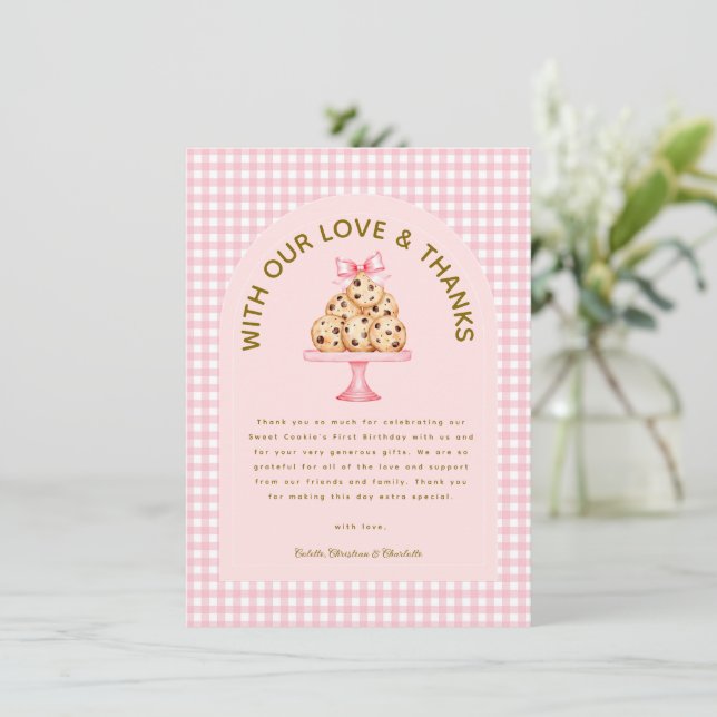 One Sweet Cookie Girl's First Birthday Thank You  Card (Standing Front)