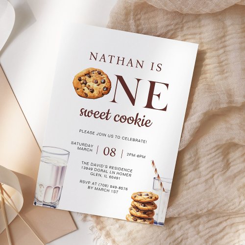 One Sweet Cookie Milk and Cookies First Birthday Invitation