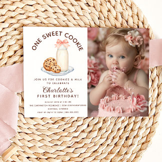 One Sweet Cookie Photo Girl First Birthday Invitation