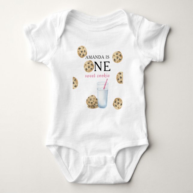 One Sweet Cookies & Milk Girl First Birthday   Baby Bodysuit (Front)