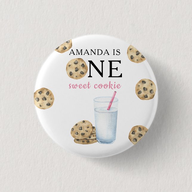 One Sweet Cookies & Milk Girl First Birthday   Button (Front)