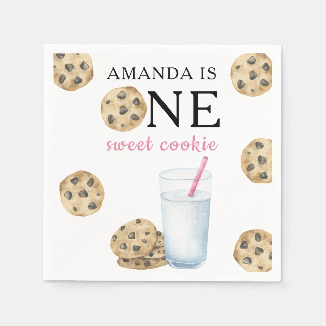 One Sweet Cookies & Milk Girl First Birthday   Napkins (Front)