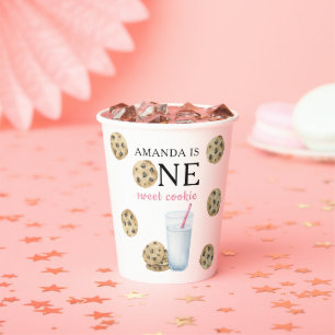 One Sweet Cookies & Milk Girl First Birthday Paper Cups