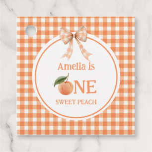 One Sweet Gingham Peach 1st Birthday invitation Favor Tags