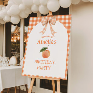 One Sweet Gingham Peach 1st Birthday invitation Foam Board