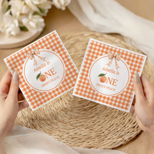One Sweet Gingham Peach 1st Birthday invitation Napkins