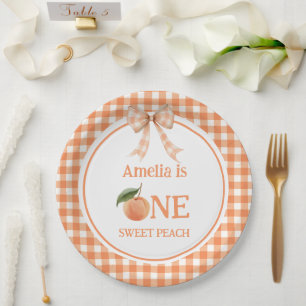 One Sweet Gingham Peach 1st Birthday invitation Paper Plates