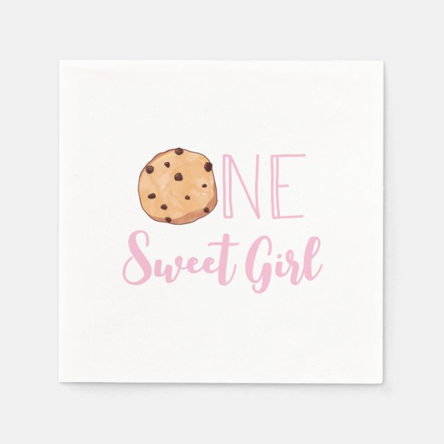 One Sweet Girl cookies and Pink stripes Birthday Napkins (Front)