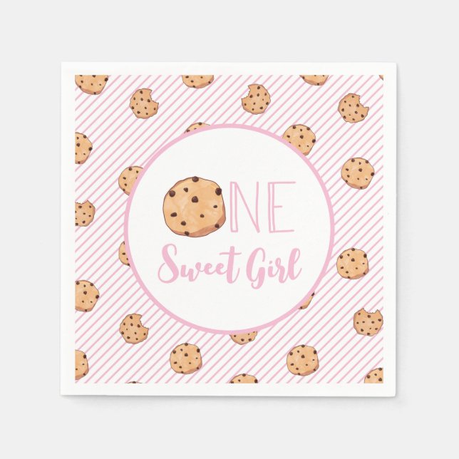 One Sweet Girl cookies and Pink stripes Birthday Napkins (Front)