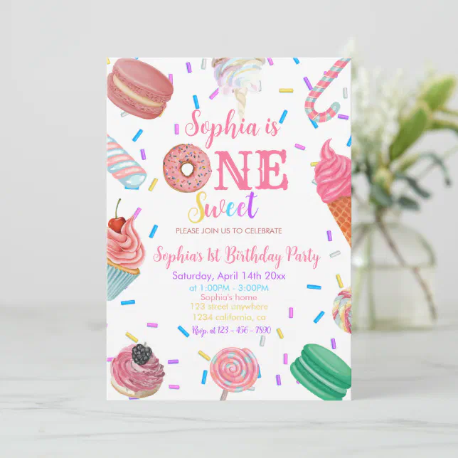 One Sweet Girl Donut Pink Dessert 1st Birthday Invitation | Zazzle
