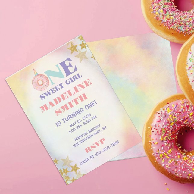 One Sweet Girl Pastel Unicorn Donuts Birthday Invitation (Creator Uploaded)