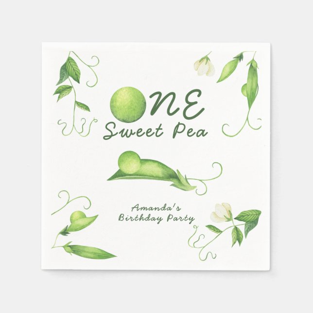 One Sweet Pea First Birthday Napkins (Front)