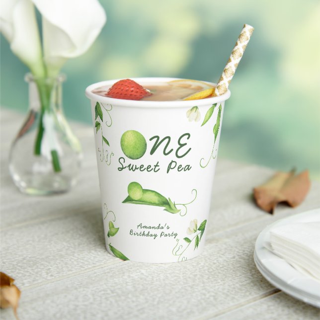 One Sweet Pea First Birthday Paper Cups (Insitu)