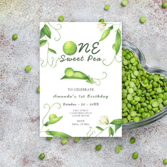 One Sweet Pea First Birthday Party Invitation (Creator Uploaded)