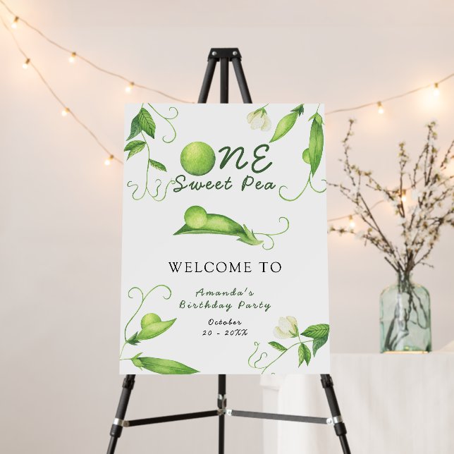 One Sweet Pea First Birthday Party Welcome Foam Board (In Situ (Stand))