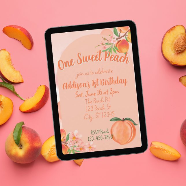 One Sweet Peach, 1st Birthday Invitation (Creator Uploaded)