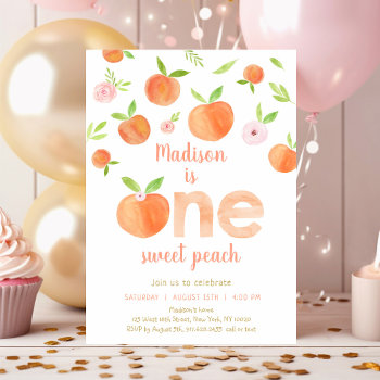 One Sweet Peach 1st Birthday Invitation by LittlePrintsParties at Zazzle