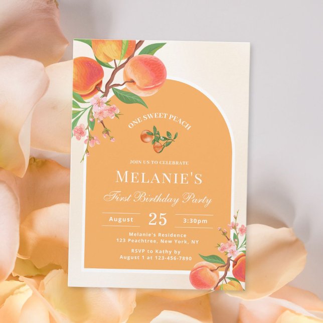 One Sweet Peach 1st Birthday Invitation (Creator Uploaded)