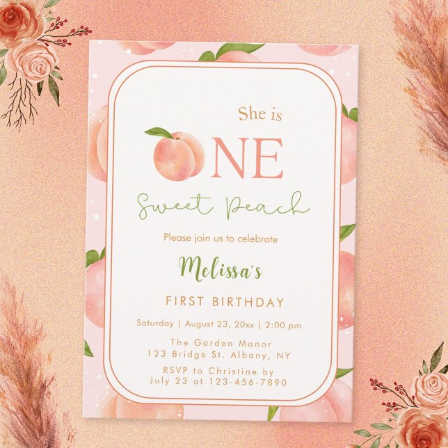 One Sweet Peach 1st Birthday Invitation (Creator Uploaded)