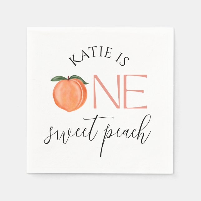 One Sweet Peach 1st Birthday Napkins (Front)