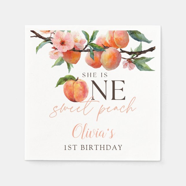 One Sweet Peach 1st Birthday  Napkins (Front)