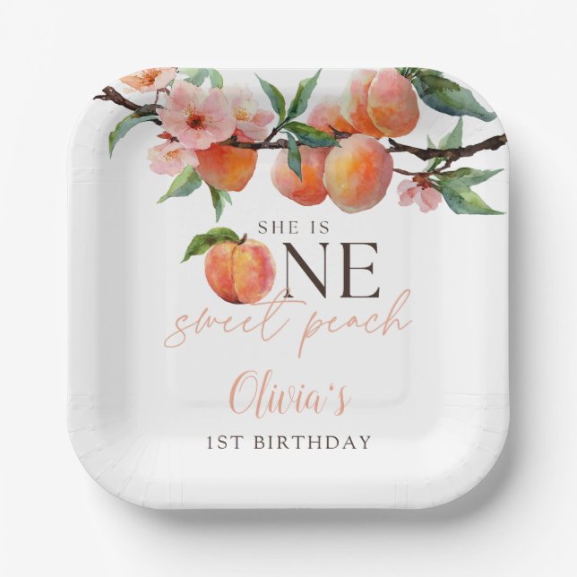 One Sweet Peach 1st Birthday  Paper Plates (Front)