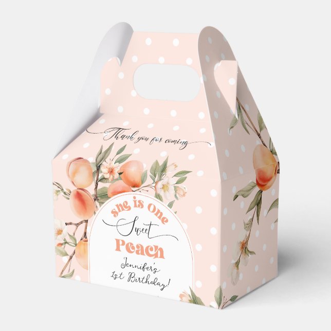 One sweet peach 1st birthday party favor boxes (Front Side)