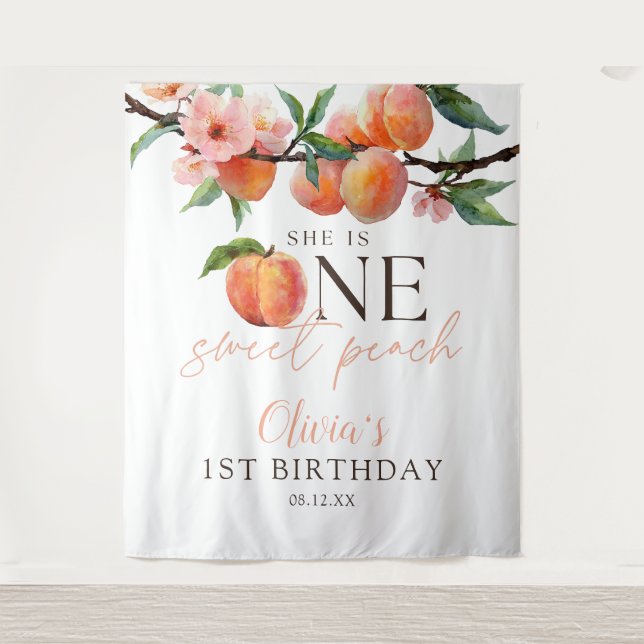 One Sweet Peach 1st Birthday Photo Backdrop (Front)