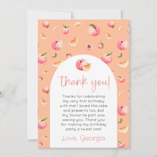 One Sweet Peach 1st Birthday Photo Thank You Card