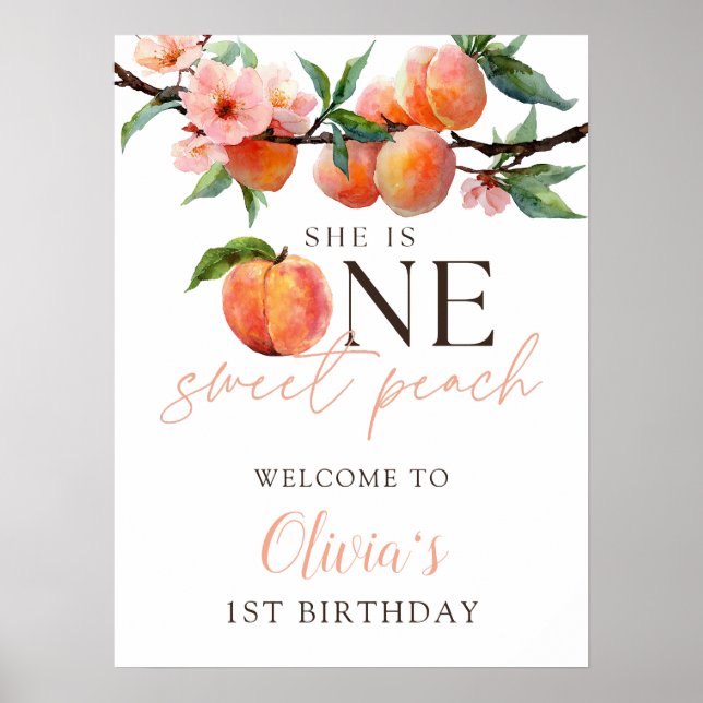One Sweet Peach 1st Birthday Welcome Sign (Front)