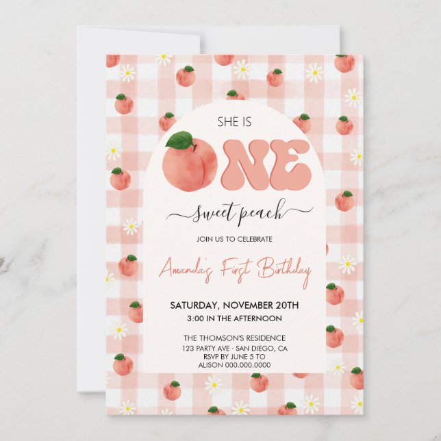 One Sweet Peach Birthday Invitation (Front)