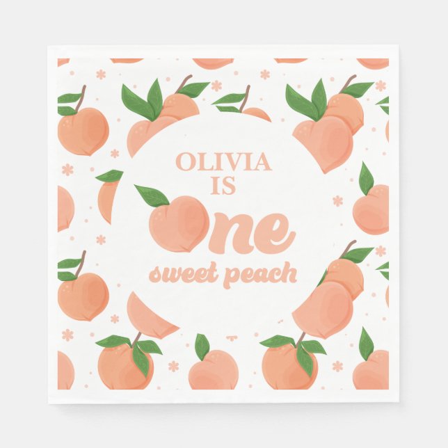 One Sweet Peach Birthday Napkins (Front)