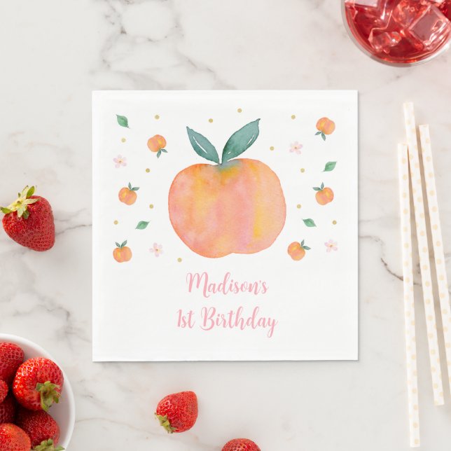 One Sweet Peach Birthday Napkins (Insitu)