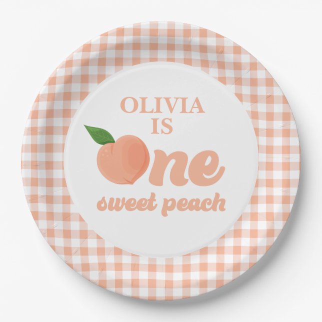 One Sweet Peach Birthday Paper Plates (Front)
