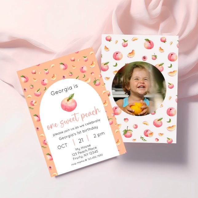 One Sweet Peach Birthday Photo Invitation (Creator Uploaded)