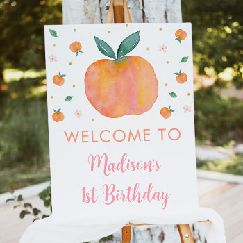 One Sweet Peach Birthday Welcome Foam Board by LittlePrintsParties at Zazzle