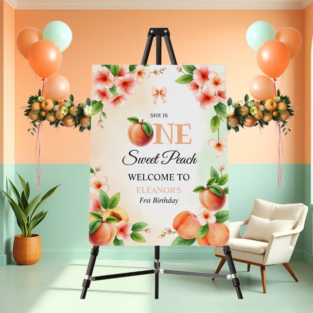 One sweet peach First 1st Birthday party WELCOME Foam Board (Creator Uploaded)