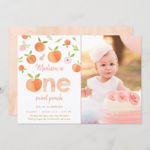 One Sweet Peach First Birthday Invitation