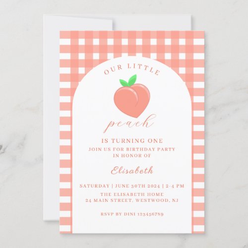 One Sweet Peach First Birthday  Invitation