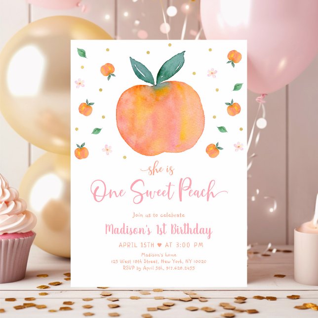 One Sweet Peach First Birthday Invitation (Creator Uploaded)