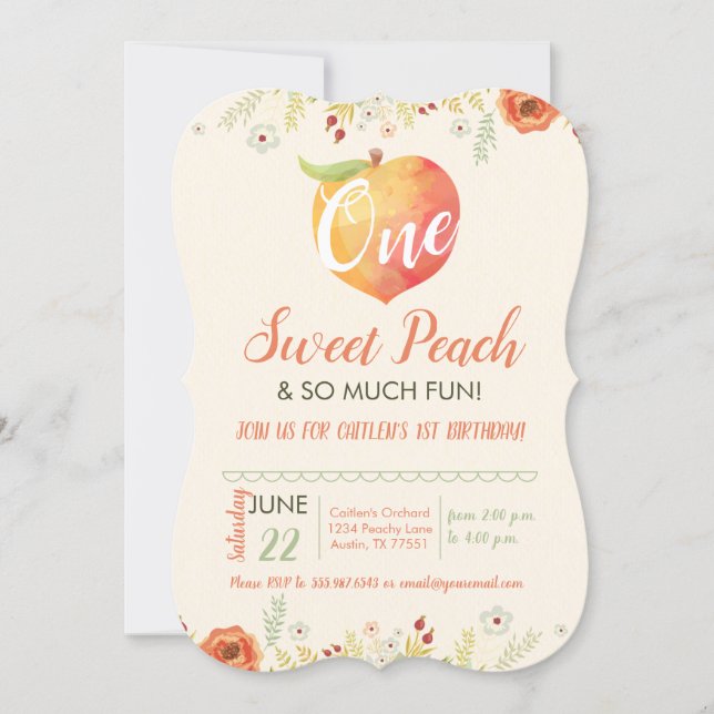 One Sweet Peach First Birthday Invitation (Front)